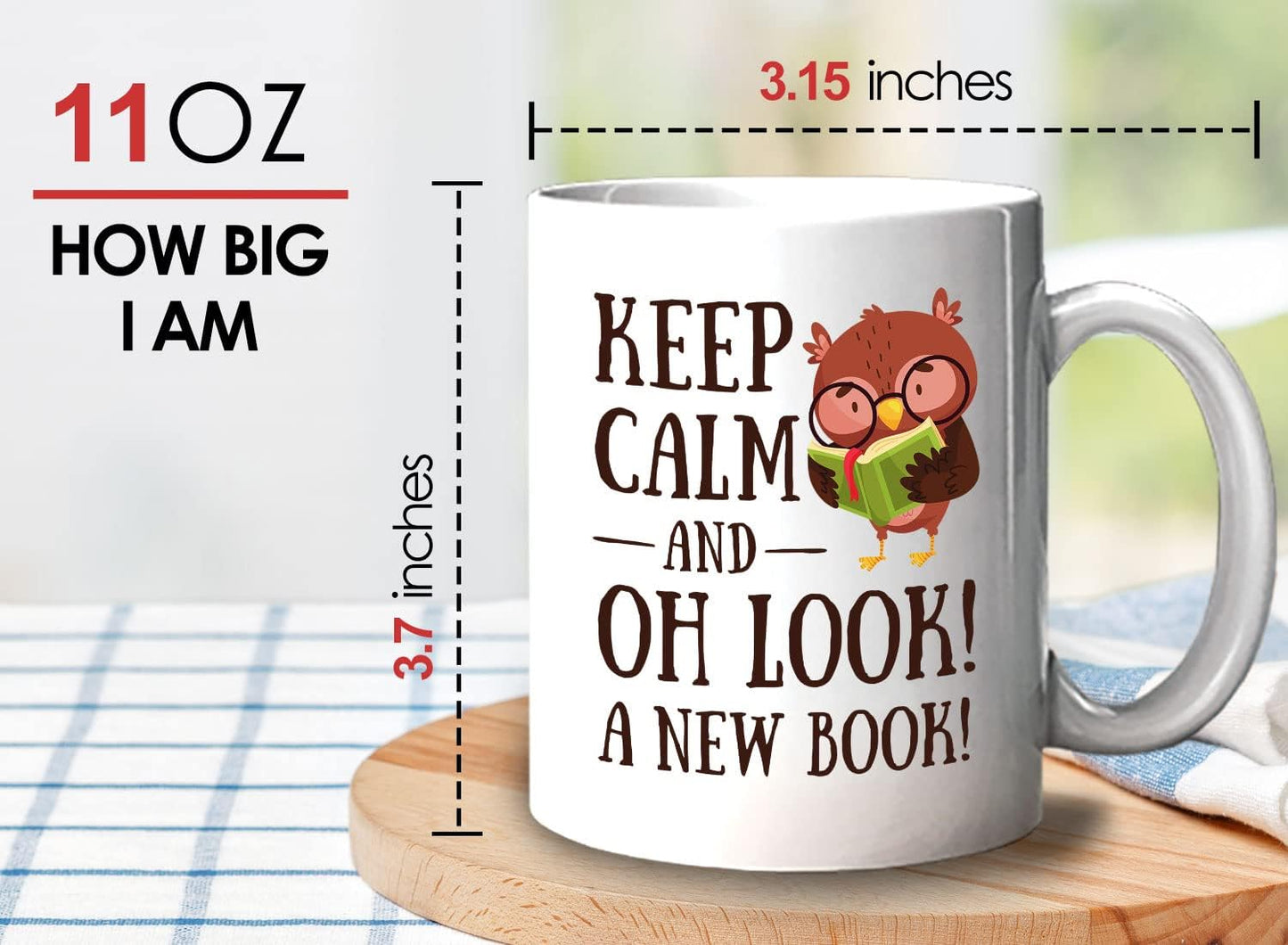 Bubble Hugs Book Lover Coffee Mug 11oz White - Keep Calm and Oh New Book - Reading Owl Reader Stack of Books Lover Bookish Novelist Librarian Writer