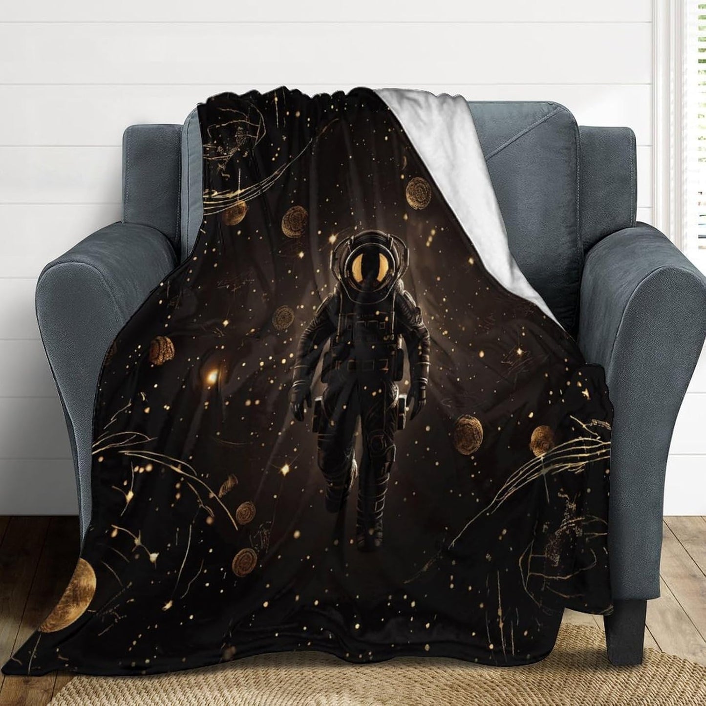 Black Gold Space Throw Blanket for Couch Super Soft Warm Lightweight Throw Blankets Cozy Flannel Bed Blanket Cute Decorative Blankets for All Seasons Home Decor Gift 40"*50" （100 * 130cm）
