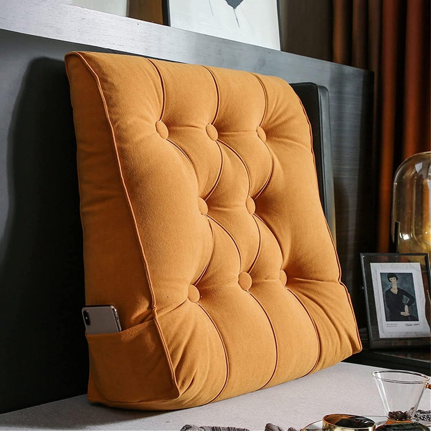 Full Size Headboard Bed Backboard Wedge Headboards for Home Bedroom Headboards Upholstered (Size:17.7"/45cm,Color:Orange)