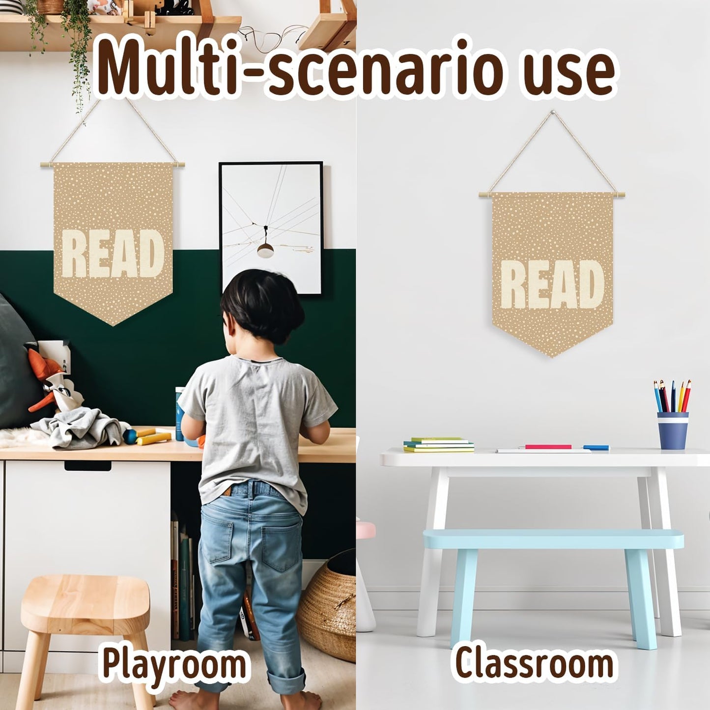 Bobo Classroom Decor Banner,Reading Nook Decor Kids Room Decor,Read Sign for Classroom Linen Pennant Banner,English Classroom Decor Wall Decor,Neutral Classroom Decor