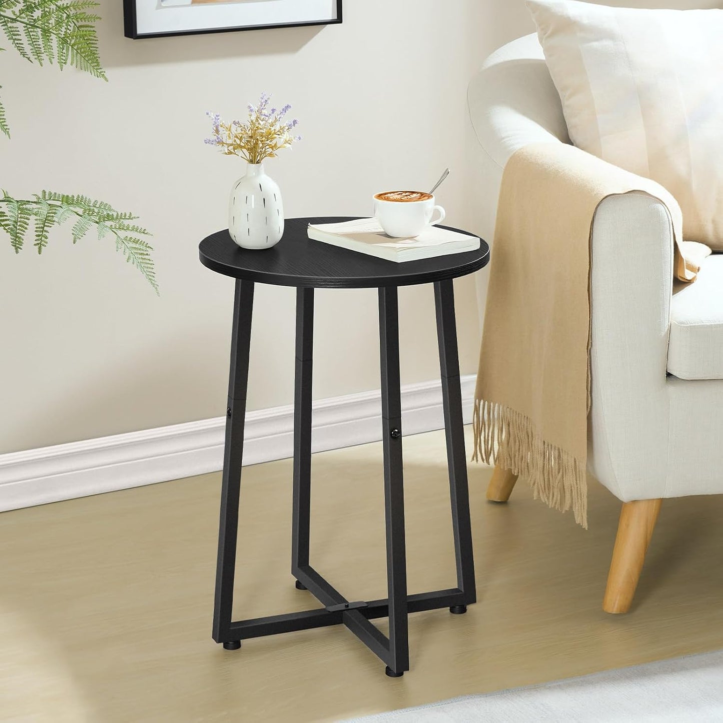 HOOBRO Side Table, Round End Accent Table with Sturdy Metal Pedestal, 15.7" Round Nightstand, for Living Room, Bedroom, Balcony, Office, Black BB95BZ01
