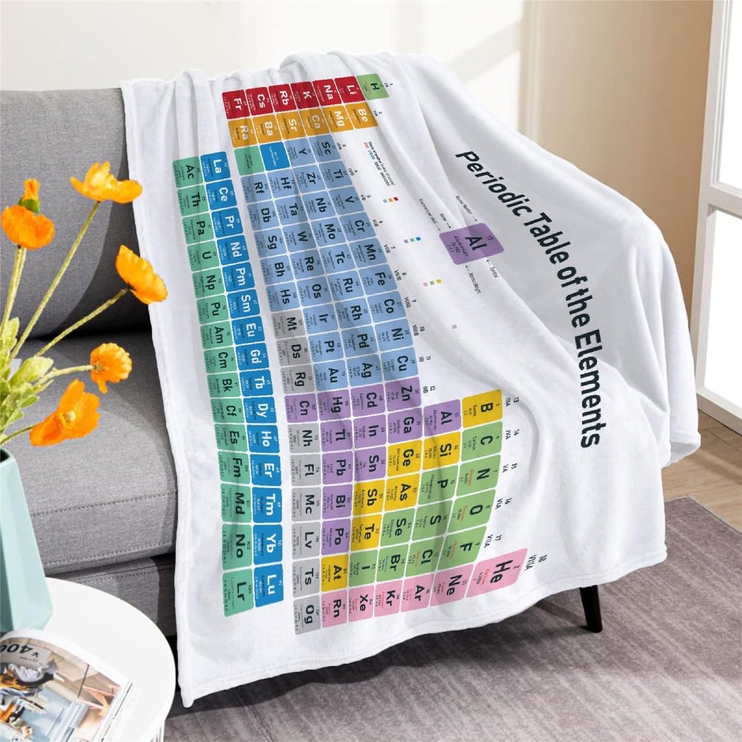 Periodic Table of Elements Chemistry White Blanket Microfiber Flannel Throw Lightweight Super Soft Cozy Blankets for Couch Bed Sofa Chair, Gift for Birthday Thanksgiving Christmas 80"x60" for Adult