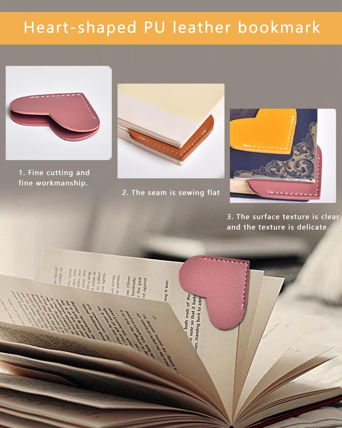 Leather Heart Bookmarks,Book Accessories,Bookmarks for Women,Cute Corner Page Book Marks for Kids,Students Stationary,School,Office Supplies,Teacher Gifts(6pcs)