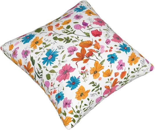 All-Season Square Pillow Covers 18"X18", Flowers, Decorative Throw Pillow Covers for Sofa Bed Couch, Hidden Zipper Cushion Cover, Square Lumbar & Accent Pillowcases for Home Decor