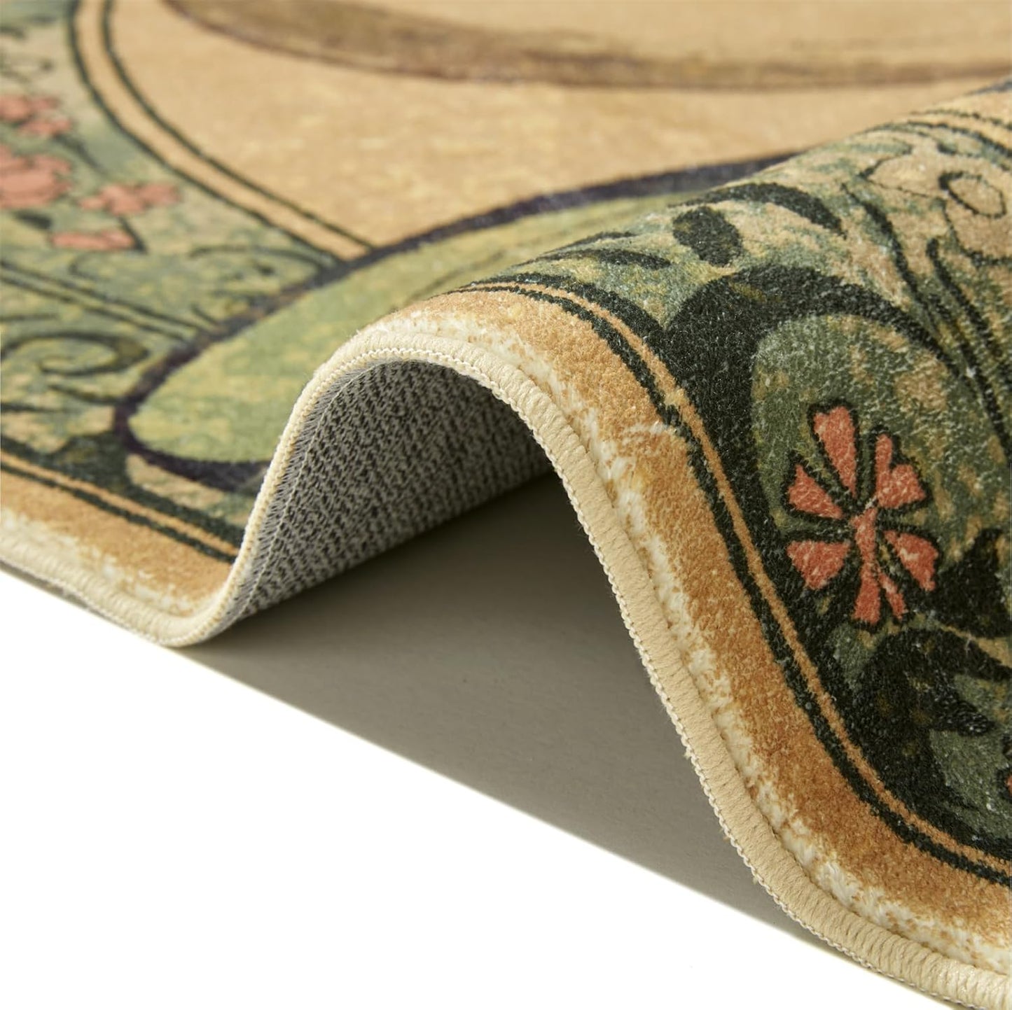 RoomTalks Country Floral Entryway Rug Non Slip Washable Luna Moth 5x7 Indoor Area Rug, Vintage Abstract Cute Aesthetic Cottagecore Accent Rug Carpet for Bedroom Dining Living Room Dorm Kitchen