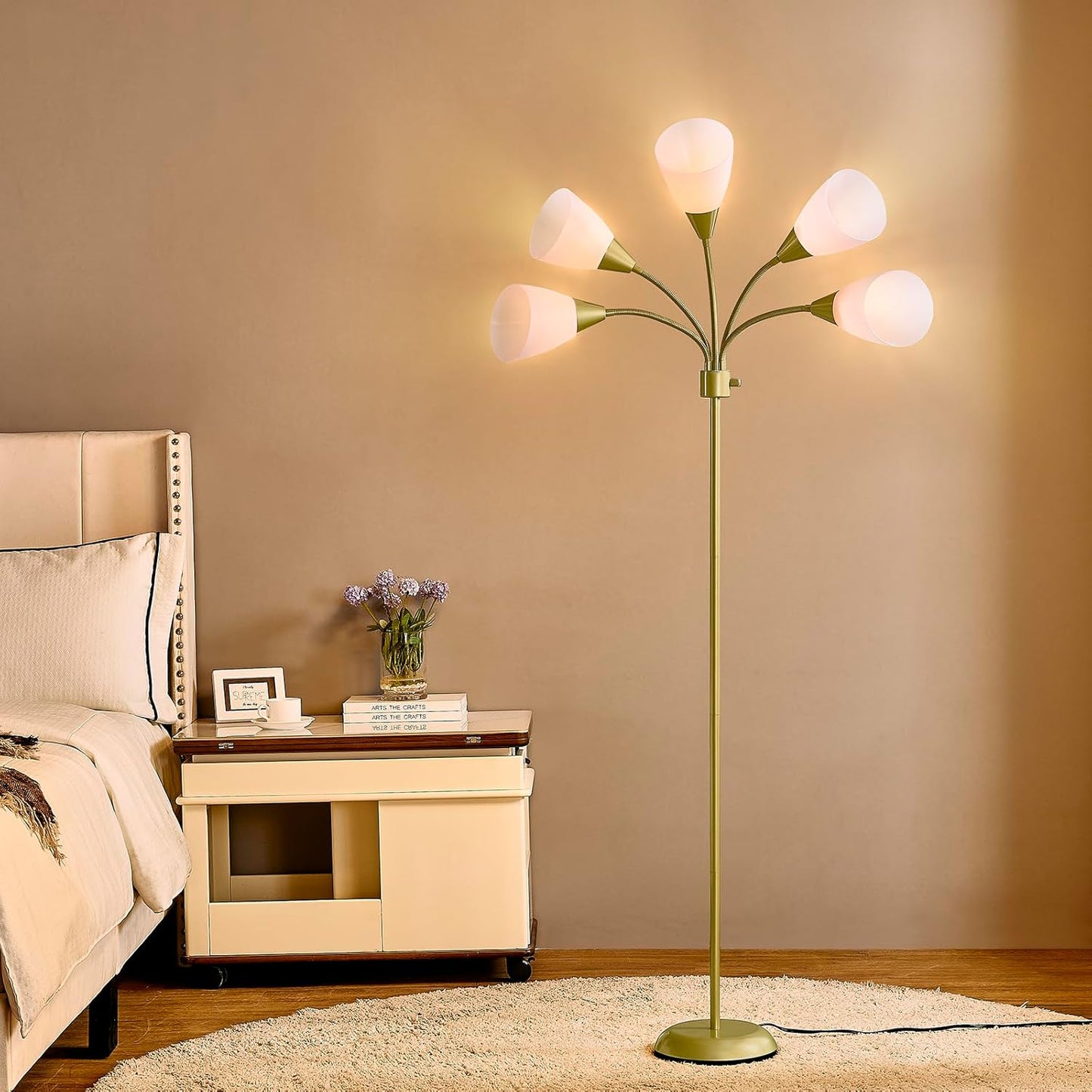 Medusa Modern Decor Floor Lamp, Multi Head Adjustable Gooseneck Bright Light Lamps for Reading, White Shades Tall Standing Tree Floor Lamps for Living Room Bedroom Office Kids Classroom, Gold