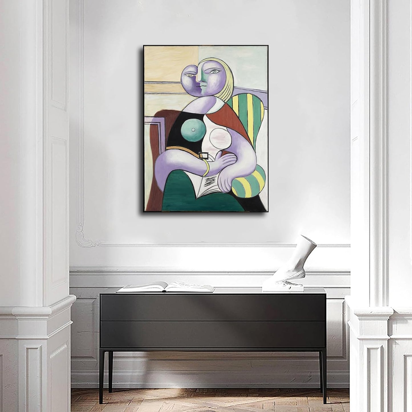 Pablo Picasso Exhibition - Woman Reading - Young Lady Poster Wall Art Painting Canvas Wall Decor Modern Family Home Aesthetic Decor Bedroom Background Wall Decor (12×18inch-Framed)