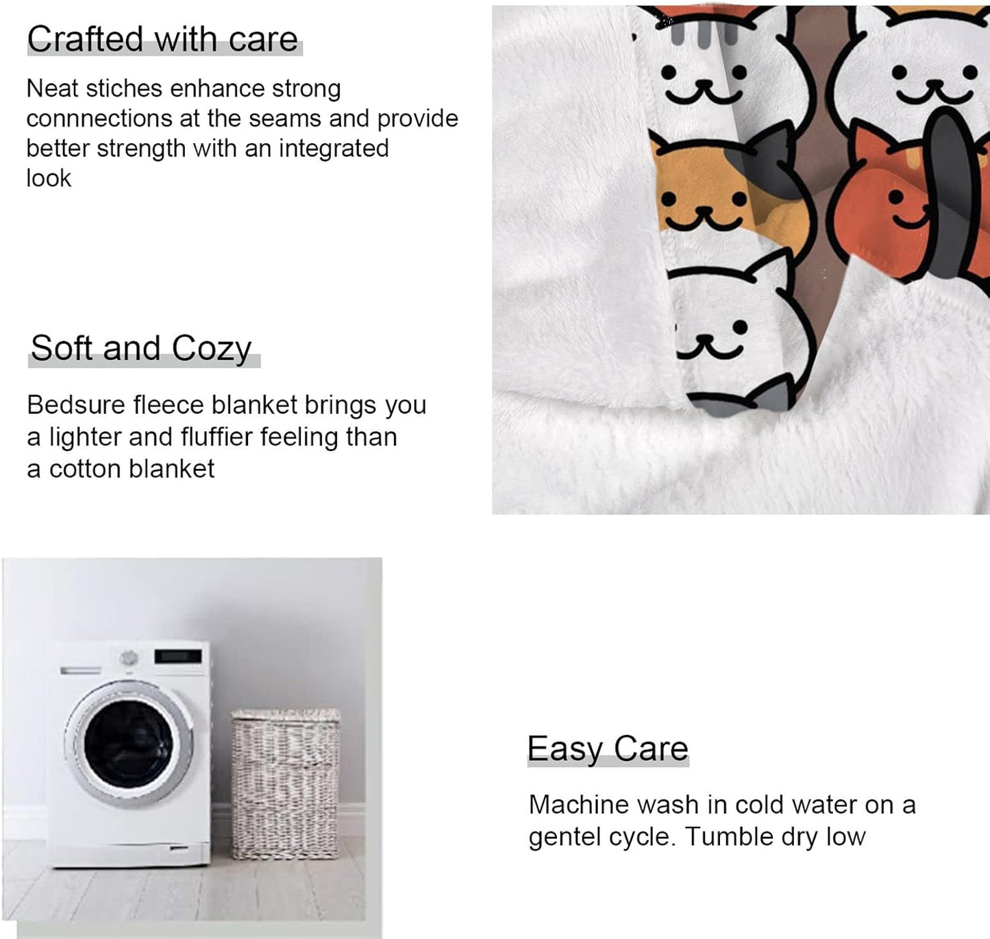 Cartoon Cat Throw Blanket Cute Animals Cartoon Cats Fleece Blanket Soft Warm Cozy for Kids Adult Gifts 50"x60"
