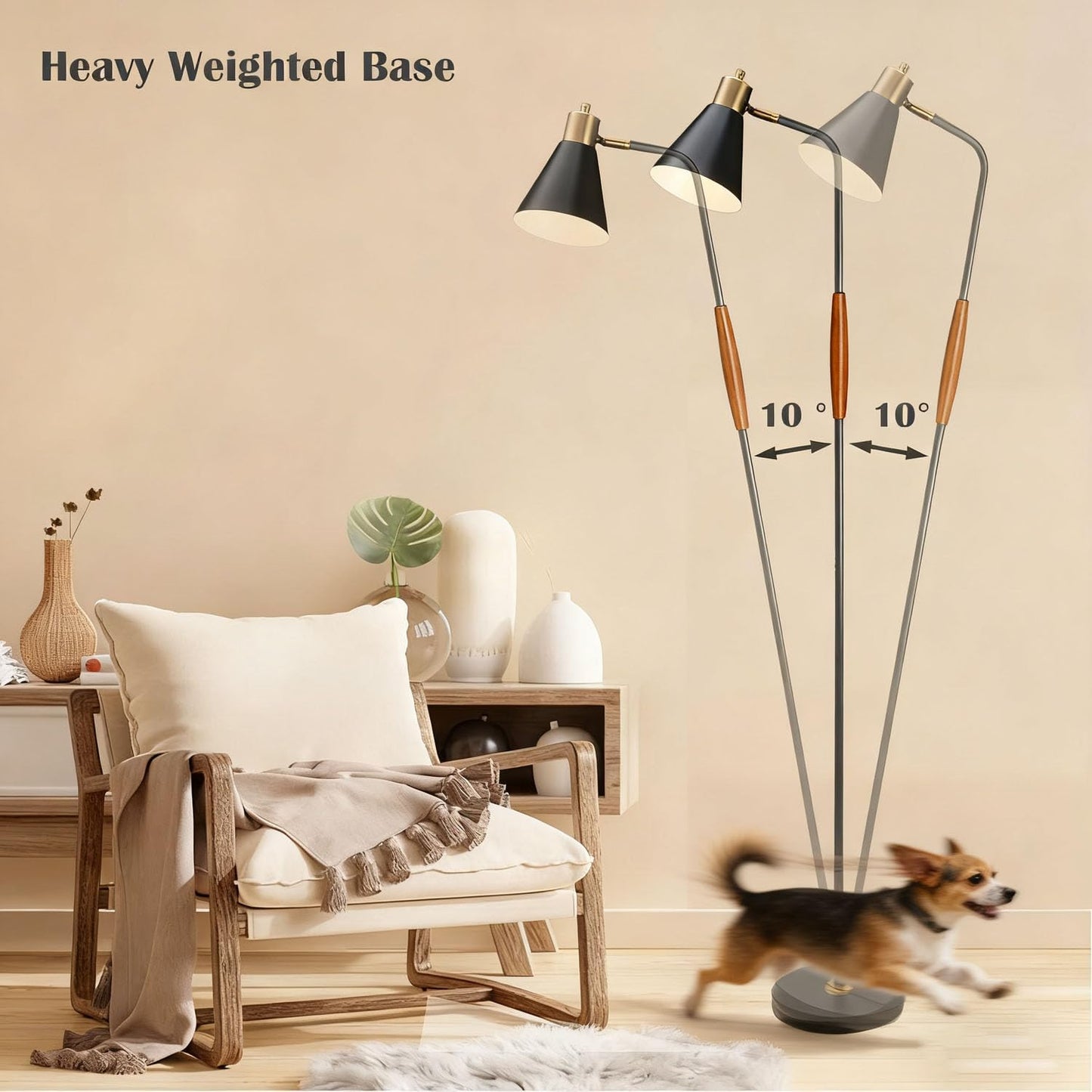 Adjustable Reading Floor Lamp,360°Rotatable Shade,3CCT LED Bulb Include,Black