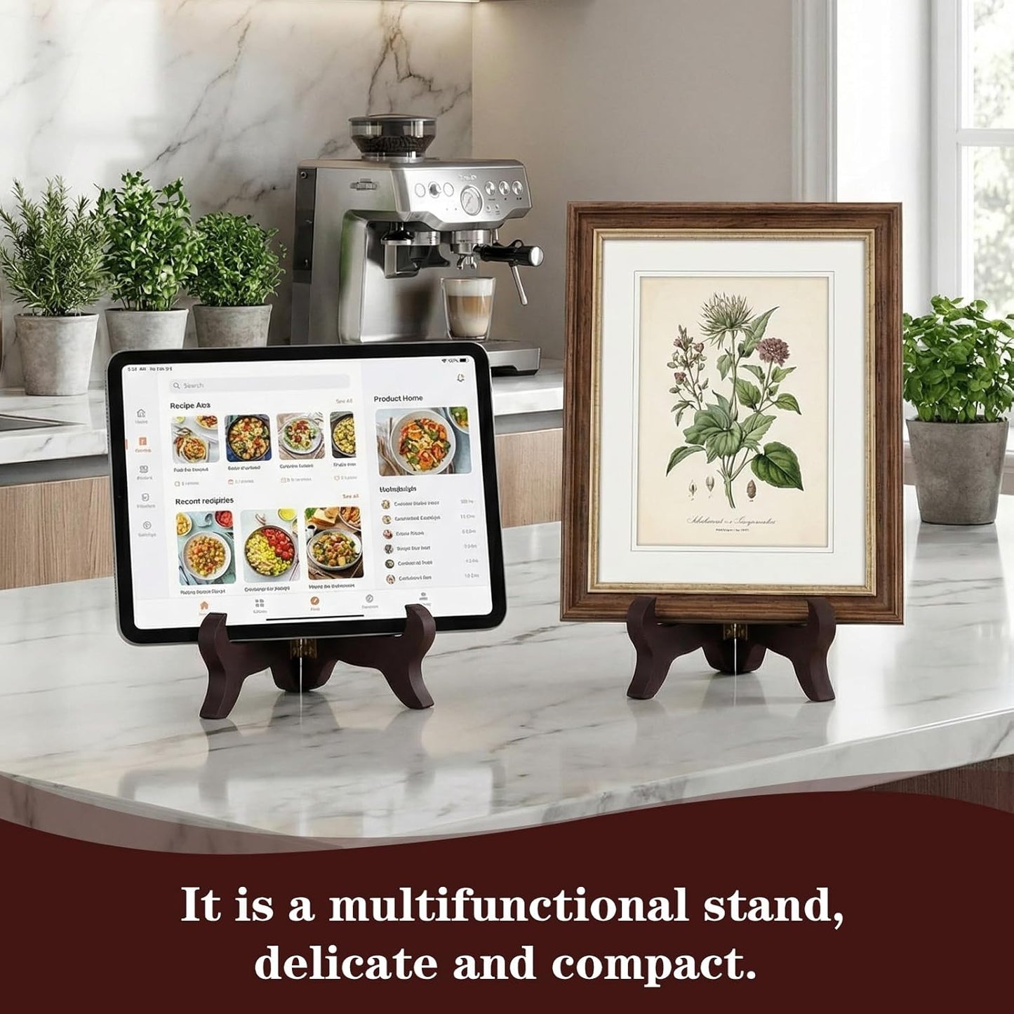 2 Pcs Wooden Plate Stands for Display, 4" Folding Decorative Plate Holder, Vintage Brown Picture Frame Stand, Small Book Stands for Display Picture Frame Book Dish Artwork Easels