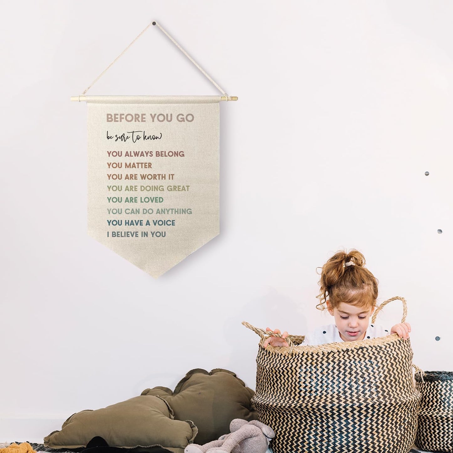 Qpenm Mental Health Sign Hanging Wall Canvas Banner, Boho Motivational Hanging Pennant Flag Prints, Positive Quote Home Wall Decor, Office Decorations for Work poster&prints
