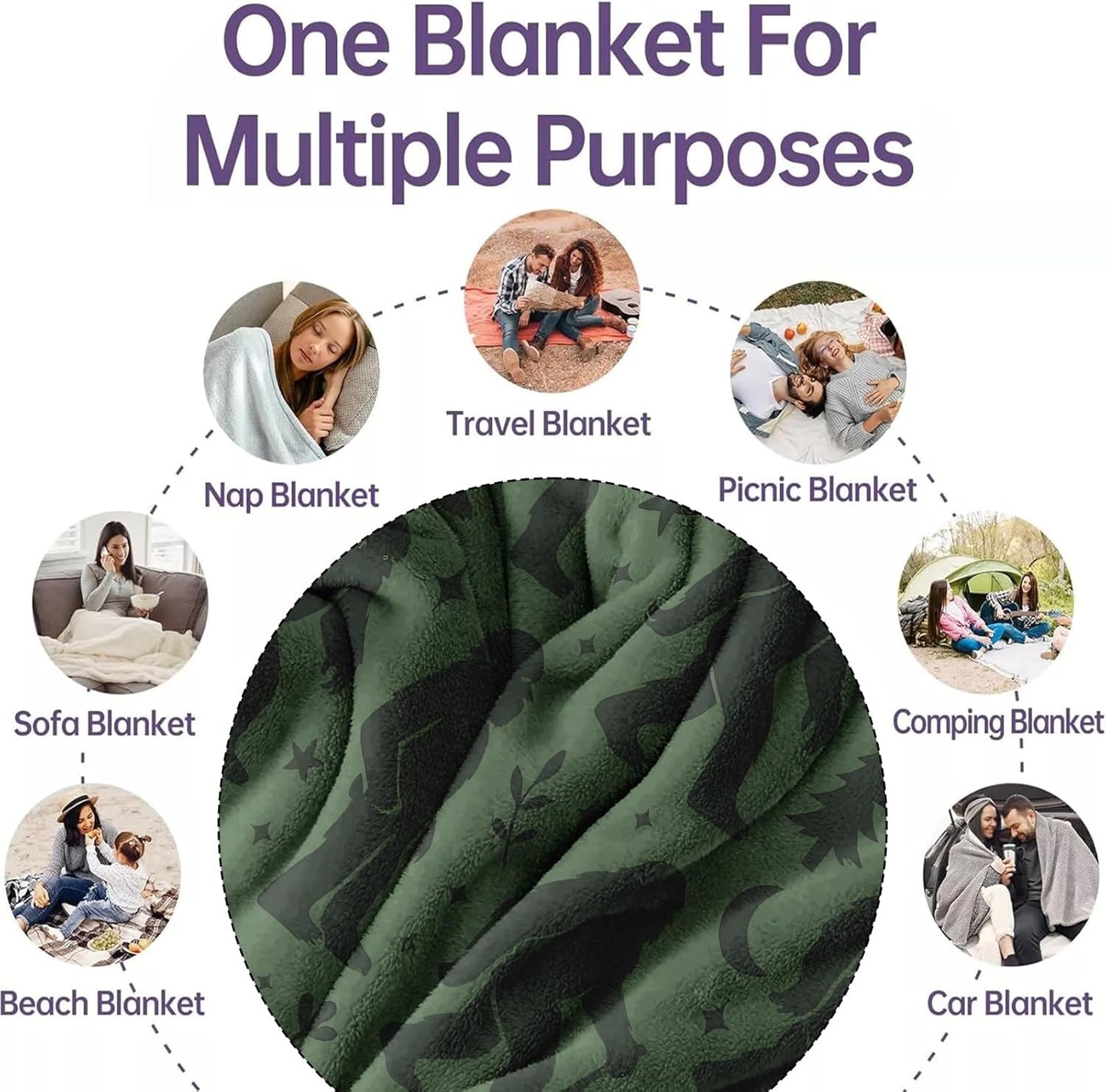 Bigfoot Sasquatch Throw Blanket - Funny Gift for Men Women Kids, Unique Cryptid Cabin Decor, Cozy Couch and Bed Throw, Birthday Christmas Fathers Day Camping Gift, 50'' x 60''