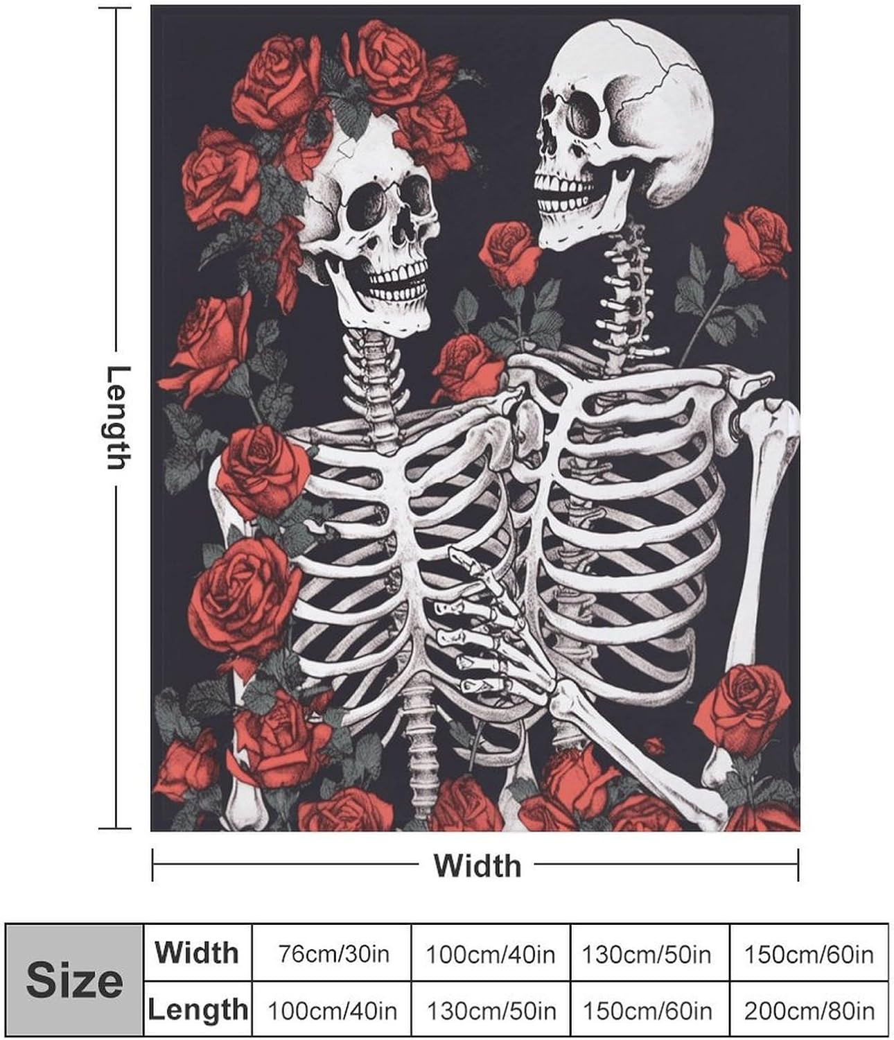 Rose and Skeleton Blanket Super Soft Lightweight Throw Blanket Cute Cozy Warm Bed Blanket Decorative Fuzzy Blanket All-Season Home Decor Gift for Sofa Couch Living Room 40"*50" （100 * 130cm）