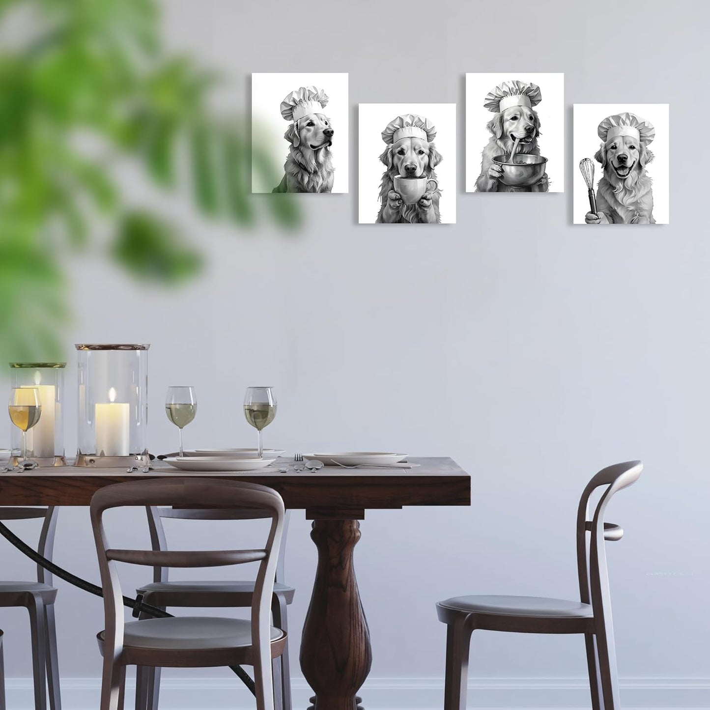 LUKIPOM Funny Golden Retriever Kitchen Wall Art Posters Set of 4, Gifts for Golden Retriever Lovers, Humor Dog Chef Canvas Prints Artwork Wall Decor for Kitchen Home, 8x10 Unframed
