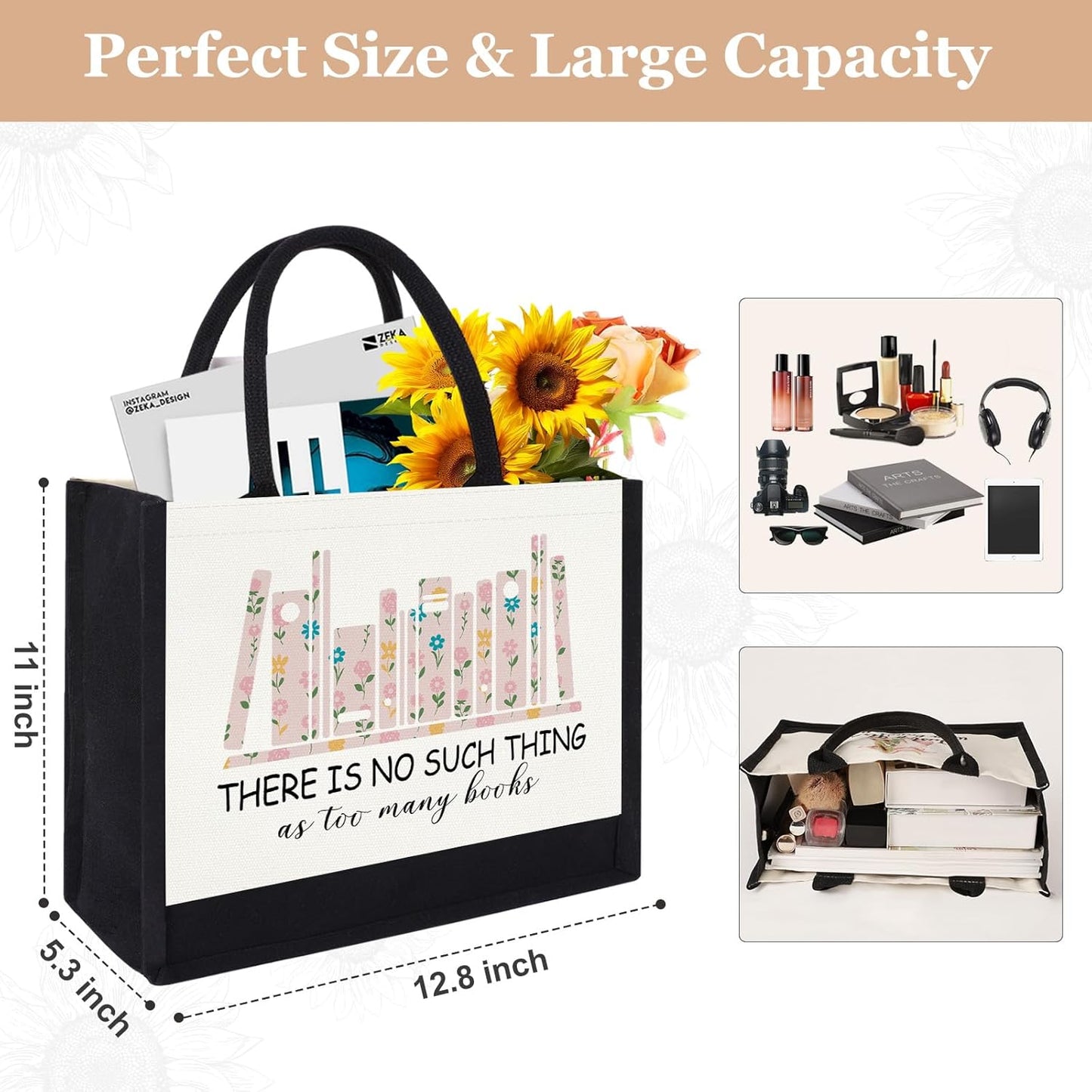 GevGuxLuo Canvas Tote Bag for Women, Cute Book Lover Gifts for Women, Book Lover Gifts Aesthetic Tote Bag Reusable Bag, Birthday Christmas Gift Bookish Gift for Reader Librarian Who Loves Books