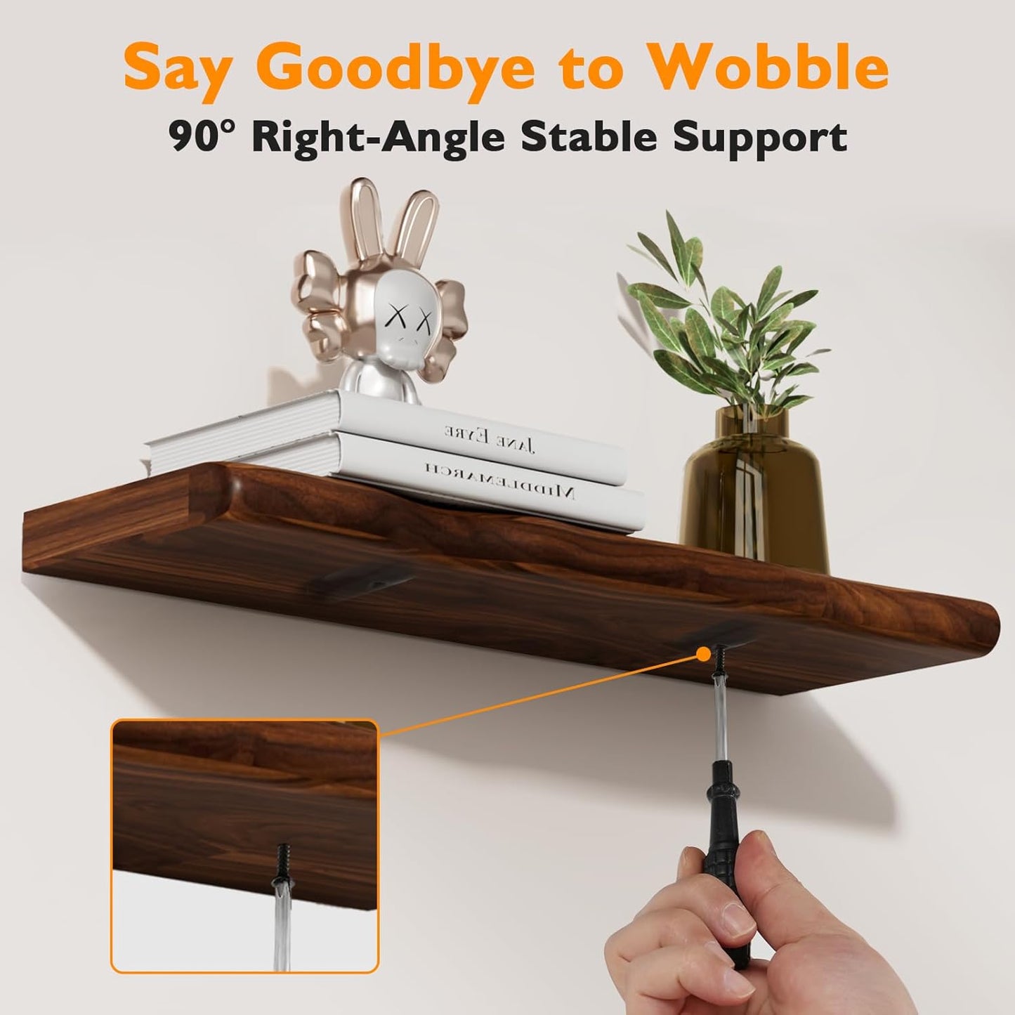 Floating Shelves for Wall Rustic Farmhouse 24 Inch Floating Shelf Bathroom Wooden Shelves for Wall Mounted Live Edge Pine Wall Shelf with Unique Natural Grain for Living Room Bedroom Kitchen (Walnut)