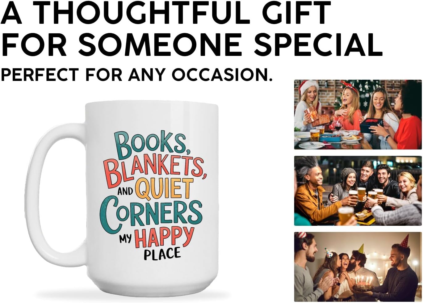 Book Lovers Coffee Mug 15oz White -Blankets Corners - Gift for Book Club Bookworm Bookish Reading Nerdy Avid Readers Women