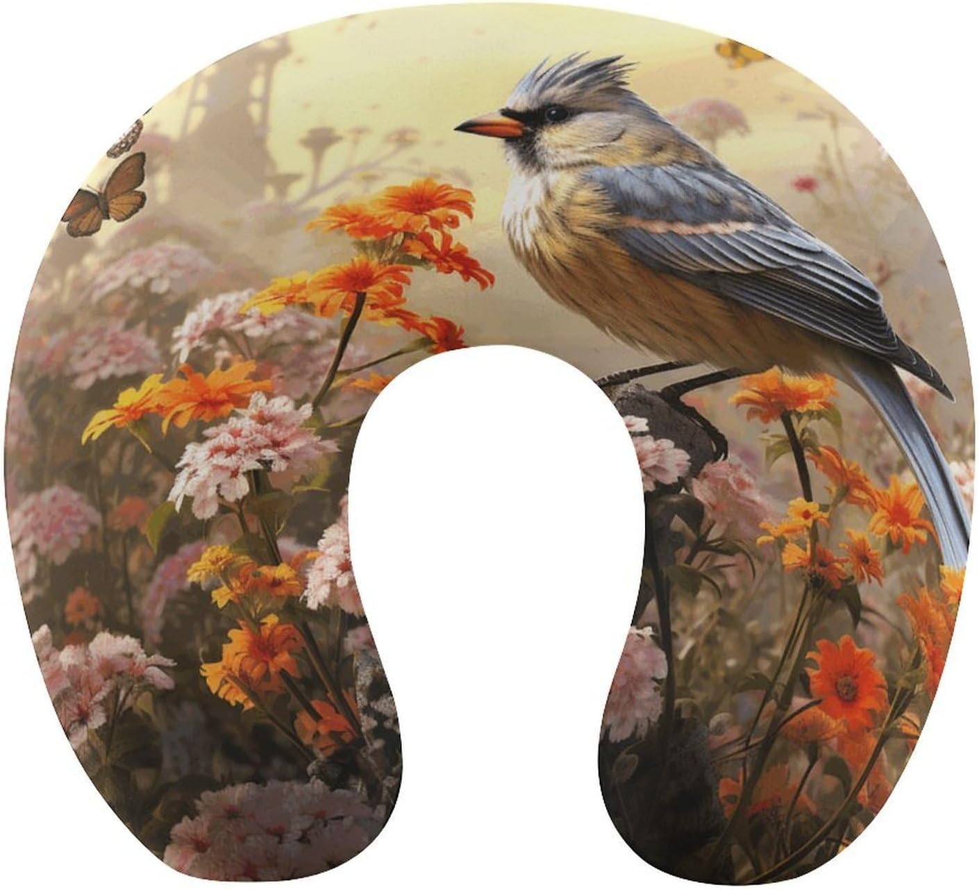 Sparrow Birds Sing Neck Pillow Memory Foam U Shaped Pillows Portable Pillows for Shoulder Travel Head Support Pillow with Concealed Zipper for Airplane Car Home Office