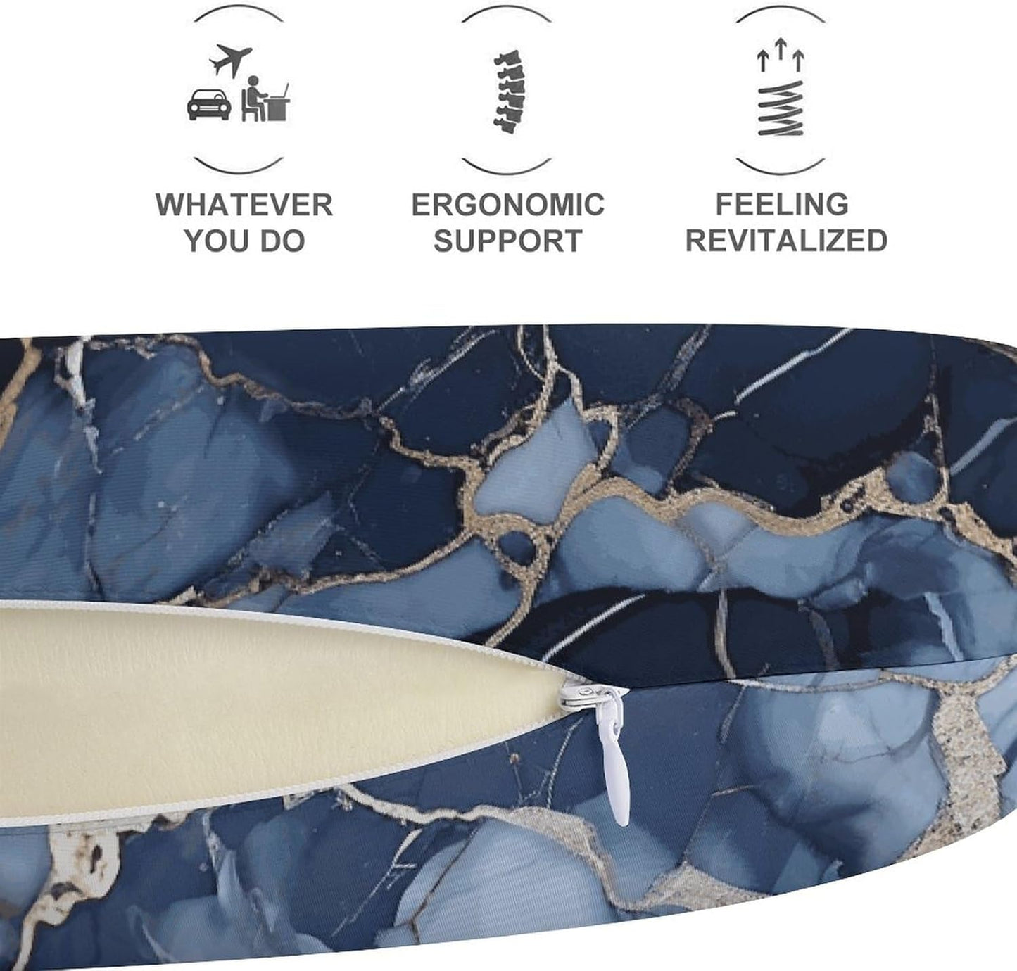 Marble Pattern Neck Pillow Memory Foam U Shaped Pillows Portable Pillows for Shoulder Travel Head Support Pillow with Concealed Zipper for Airplane Car Home Office