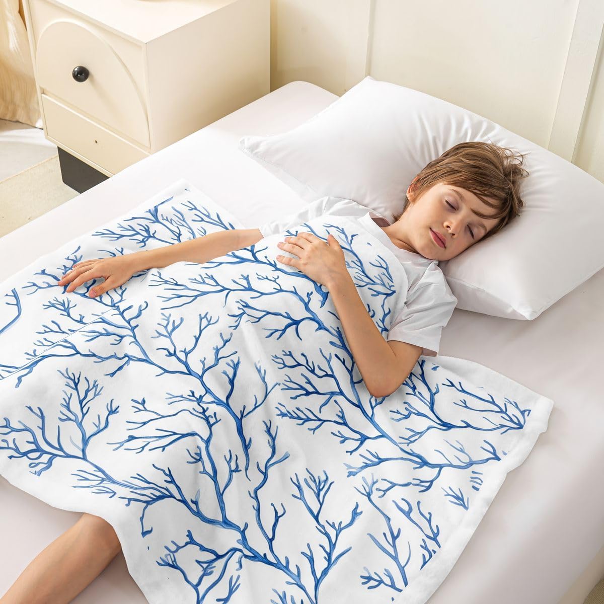 Feelyou Nautical Coastal Sherpa Throw Blanket for Couch Beach Ocean Coral Super Soft Cozy Fleece Blue Blanket for Winter, Plush Throw 40"x50" All Season