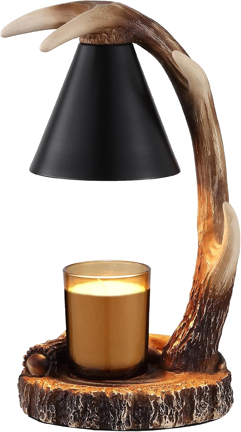 Timed Candle Warmer with Automatic Shut-Off Antler-Shaped Candle Melter Compatible with Jar Candles Dual-Bulb Design Perfect for Hunting Lodge Decor Ideal Housewarming Gift (Brown)