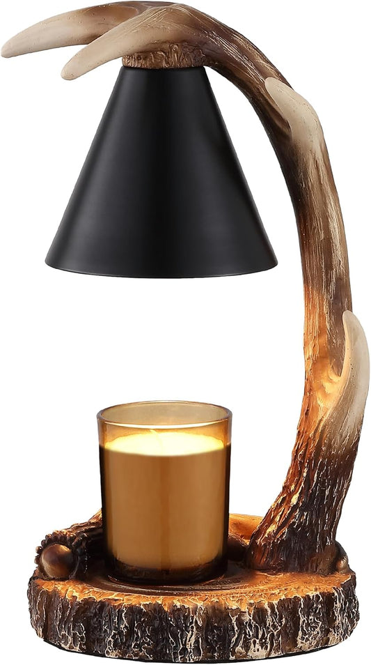Timed Candle Warmer with Automatic Shut-Off Antler-Shaped Candle Melter Compatible with Jar Candles Dual-Bulb Design Perfect for Hunting Lodge Decor Ideal Housewarming Gift (Brown)