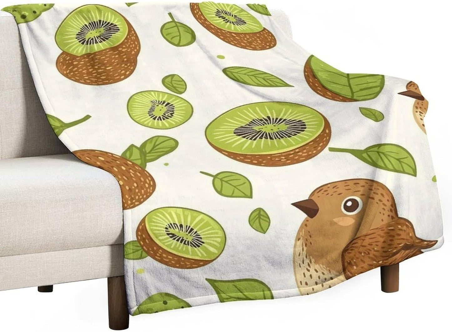 Birds and Kiwi Fruits Throw Blanket for Couch Bed Plush Cozy Fuzzy Flannel Blanket for All Season 66"x90"