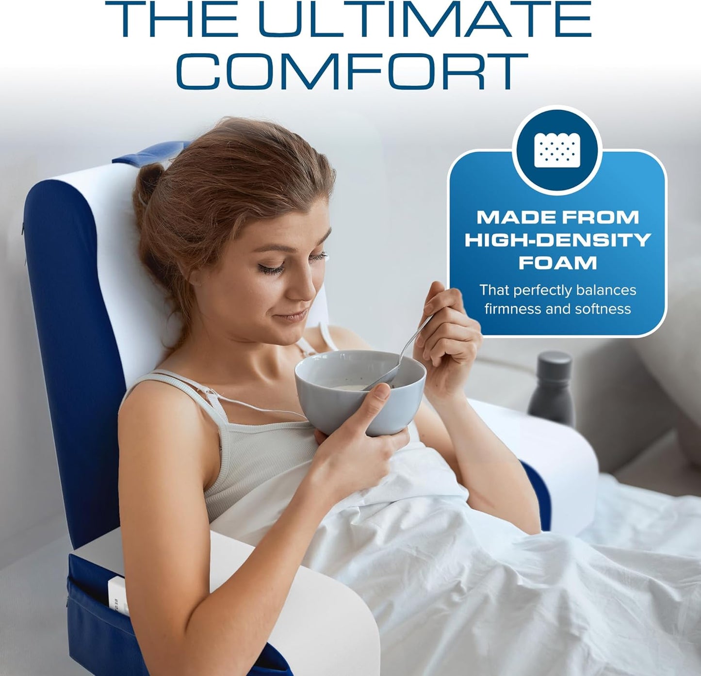 Reading Pillow for Bed Sitting Up — 19" Plush Wedge with Arms, Backrest Chair (Blue)