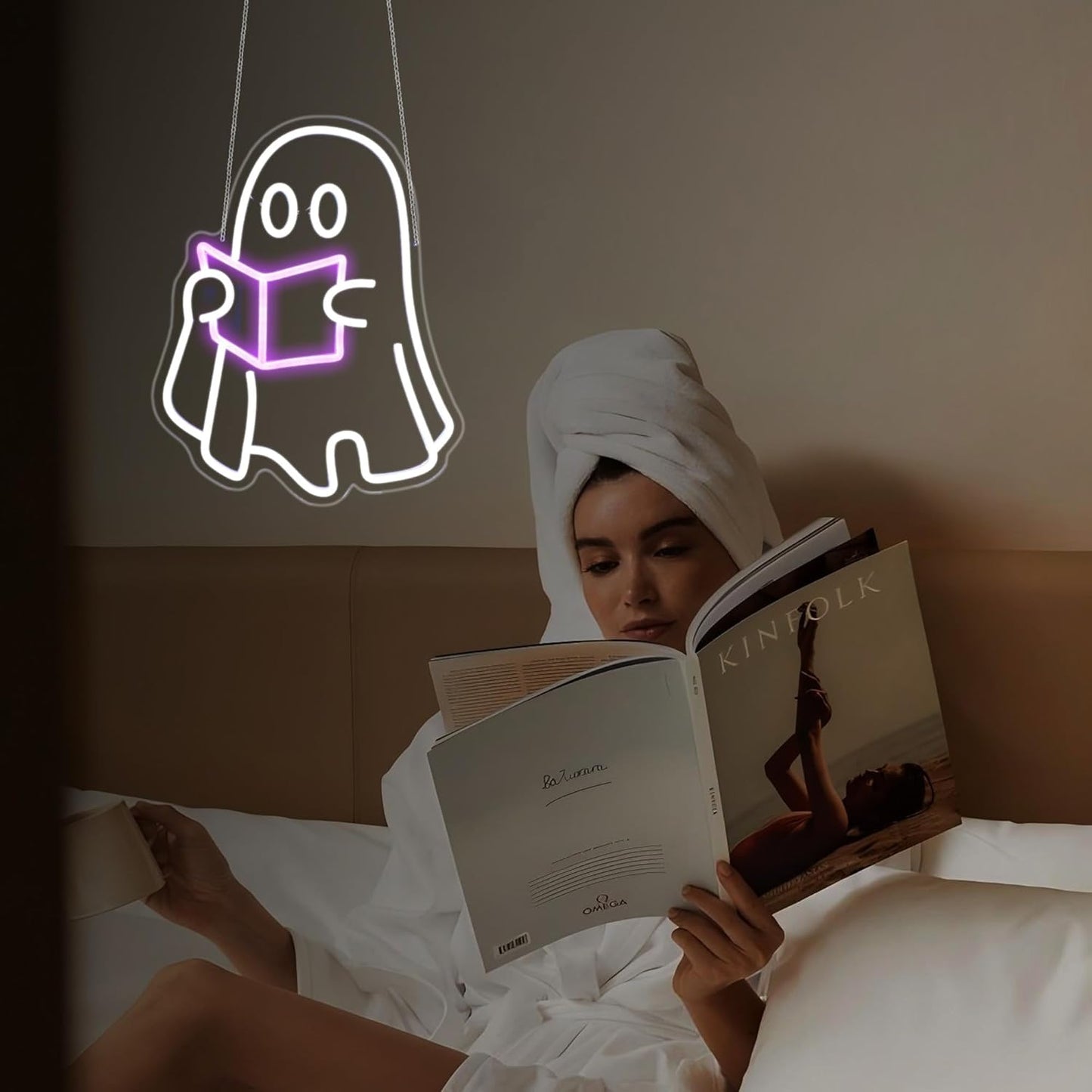 Reading Ghost Neon Sign, Neon Signs for Wall Decor Neon LED Signs Room Neon Light Up Signs Home Decor for Bedroom Club Party Bar Shop USB Operated