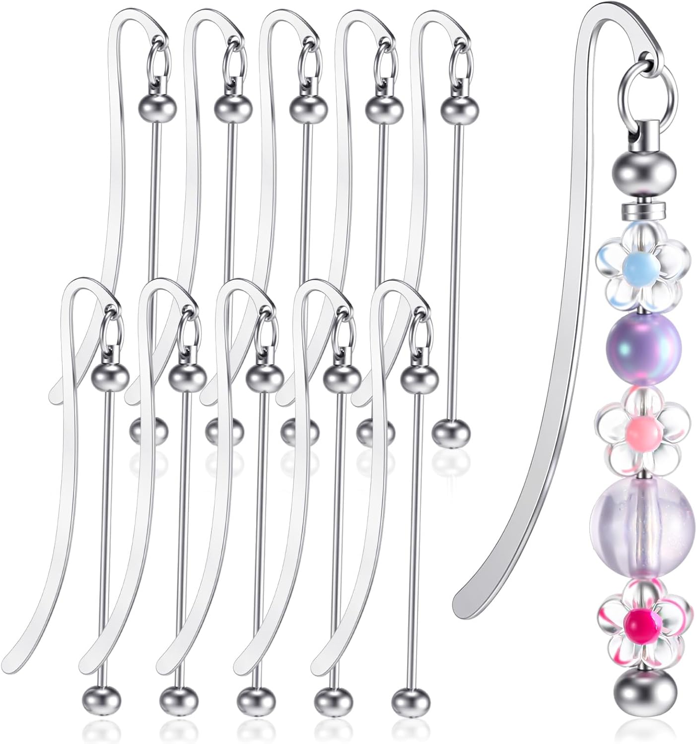 10Pcs Vintage Metal Beading Bookmark Beadable Bookmarks Modern Beaded Craft Jewelry Pendant Charm Metal Bookmark Hairpin Hook Embossed Bookmarks Office Supplies for Book Lovers Student Teacher