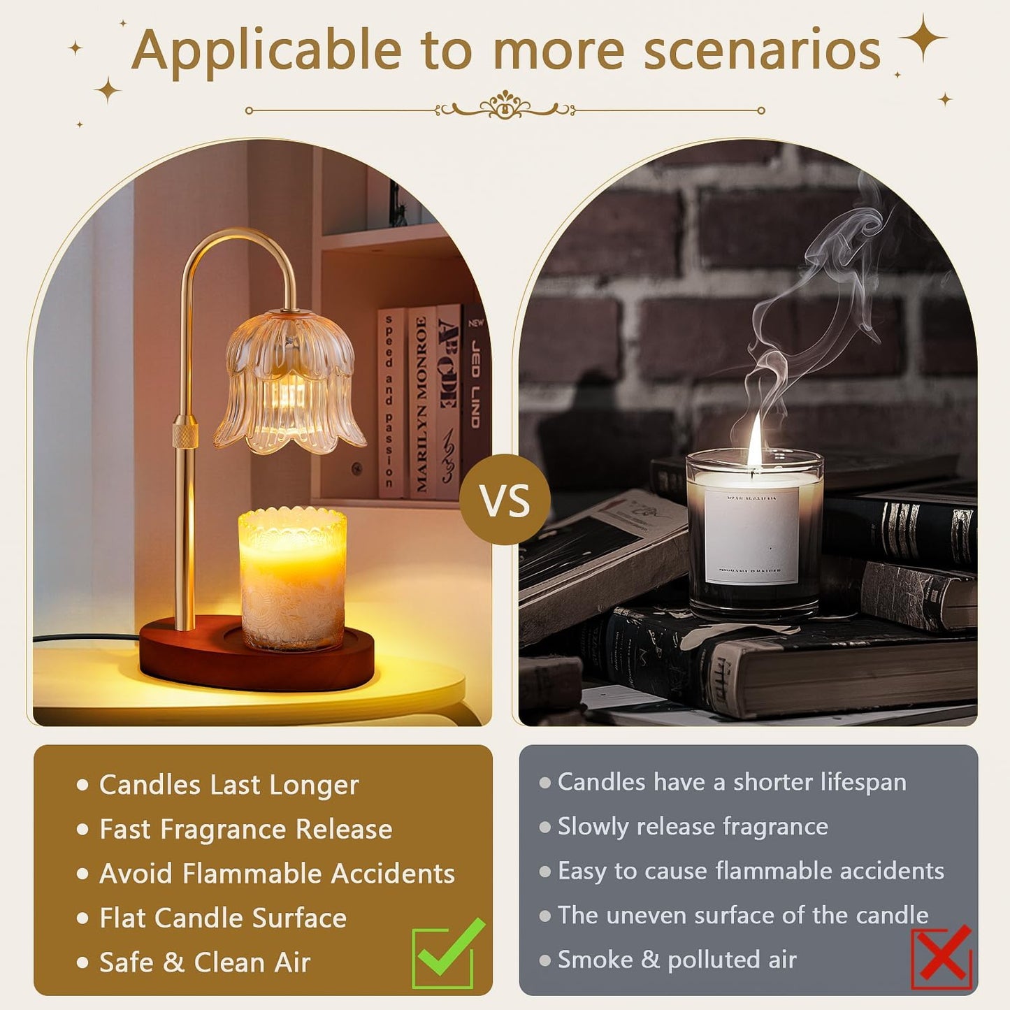 Candle Warmer Lamp Electric Timer - Vintage Heater Candles Warming Height Adjustable Dimmable Warmers Flower Lamps No Flame Heat Warm Melt Wax Jar Modern Home