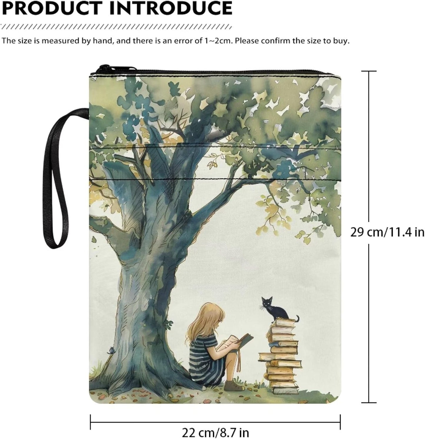 chaqlin Reading and Nature Book Sleeve with Zipper & Front Pocket 11.4x8.7 Inch Washbale Bible Cover Protector Book Lovers Gift for Travel