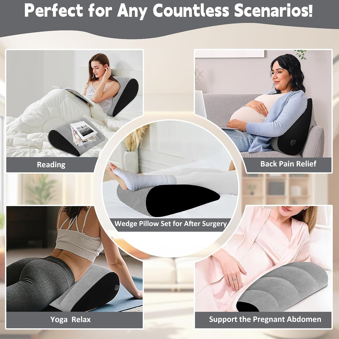 TheClover Inflatable Wedge Pillow for Sleeping – Portable Bed Cushion for Acid Reflux Relief, Back & Leg Support, Compact Camping & Airplane Pillow (Grey)