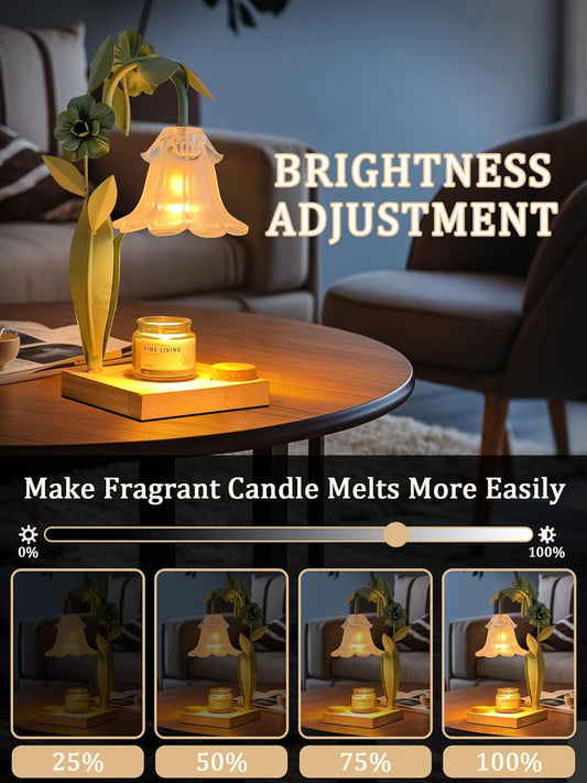 Flower Candle Warmer Lamp with Timer & Dimmer,Candle Warmer for Home Decor Aesthetic,Adjustable Height Wax Melt Warmer for Jar Candles,Christmas Birthday Gifts for Women Mom(2 Bulb)
