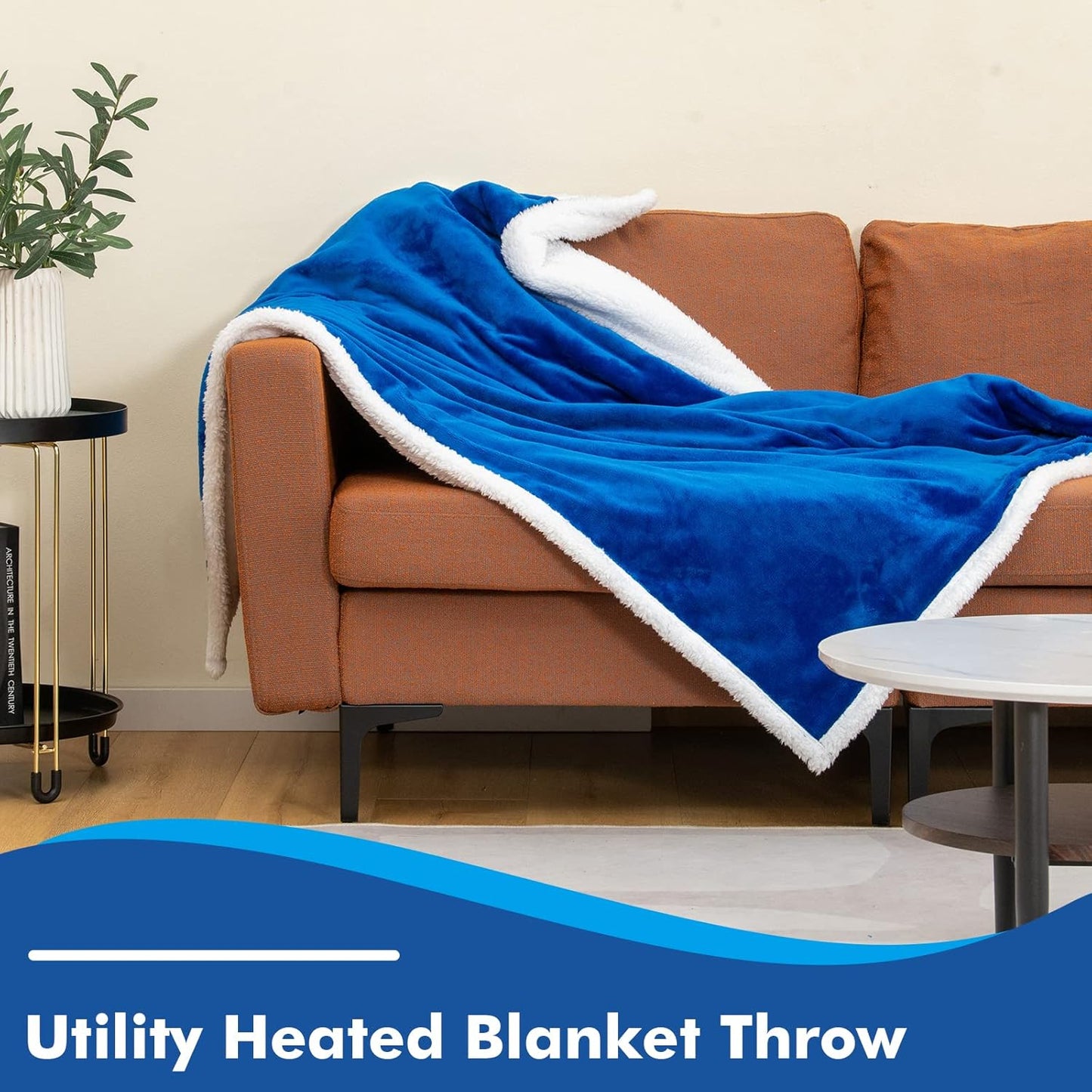 Giantex Heated Electric Blanket Throw, Reversible Flannel & Sherpa Fleece Blanket with 10 Heat Levels, 9 Hours Auto Shut-Off, Overheat Protection, 50'' X 60'' Machine Washable, Heating Blanket(Navy)