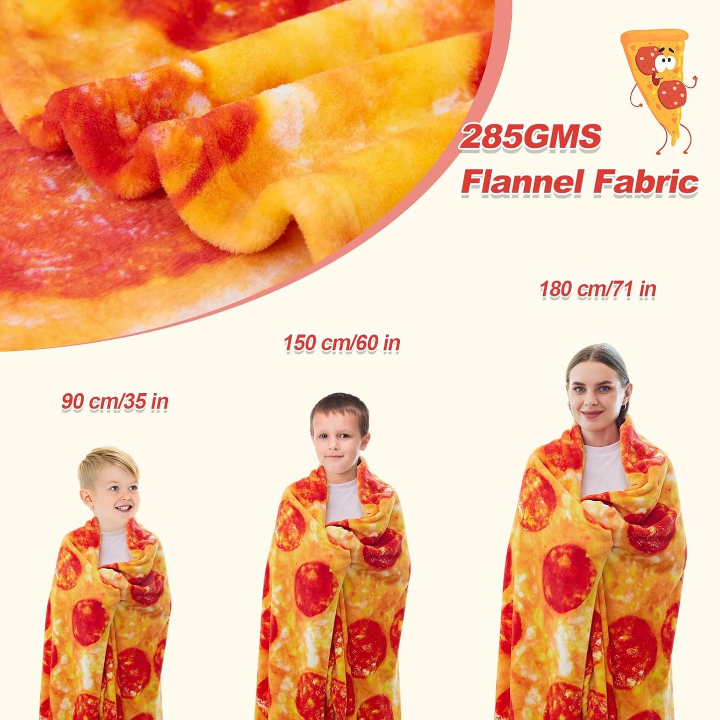 RAINBEAN Burrito Pizza Blankets Funny Gifts, Cute Food Wrap Blanket for Adults Kids, Soft and Fuzzy Throw Blankets for Christmas White Elephant (Pizza, 35Inch)