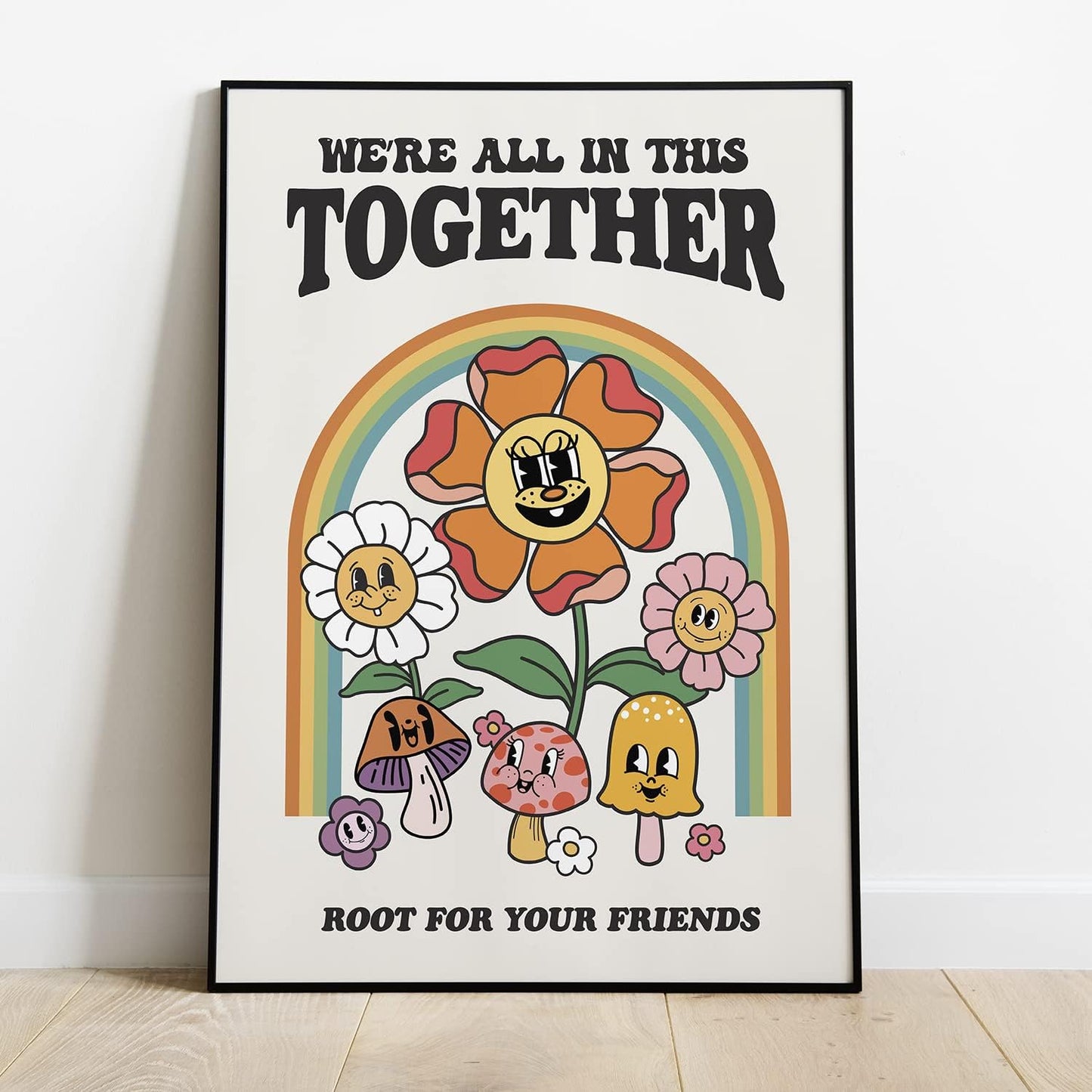 Retro Flower Poster, Groovy Hippie Wall Art, Retro 60s 70s Poster, Positive Quote Wall Art, Cute Room Decor, Cool Wall Decor