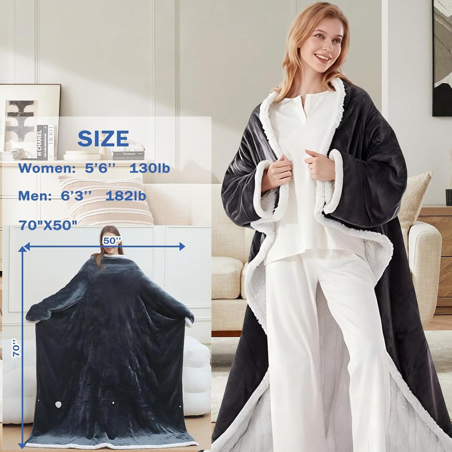 Heated Wearable Blanket with Feet, 2026 Upgrade Heated Wearable Blanket, 50"X70" Electric Blanket Heated Robe for Home, 10 Heating Levels Robe Blankets for Mom (Beige)