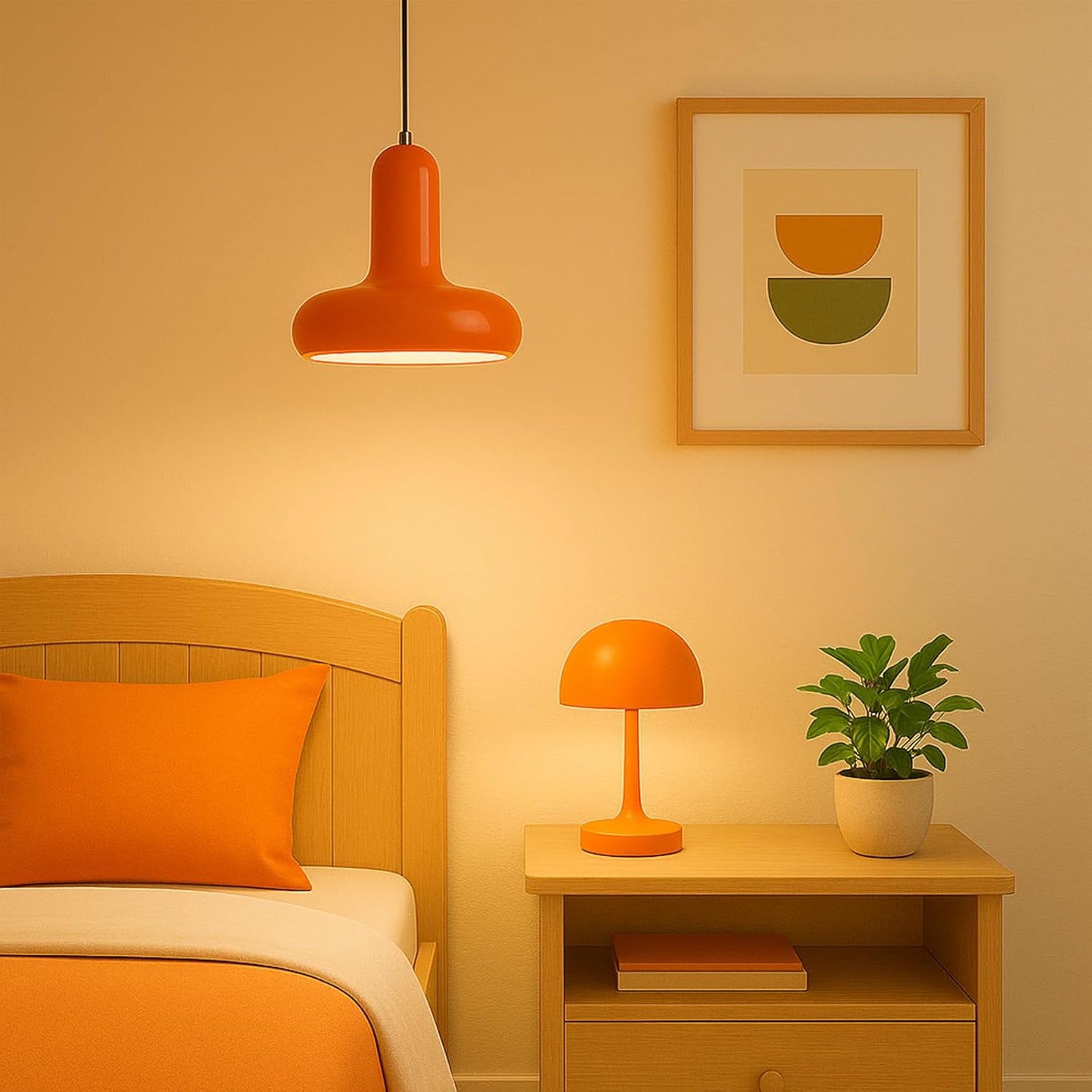 Modern Coloured Pendant Light with E26 Base and Adjustable Cable 150 cm, Metal Ceiling Lamp for Kitchen, Bedroom, Dining Room, Entryway or Cafeteria Minimalist Style (Orange)