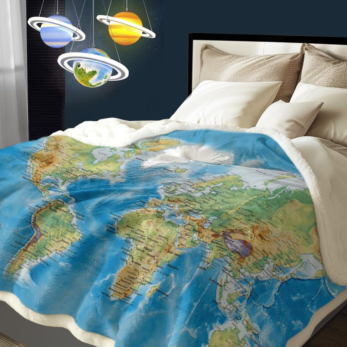 Sleepwish Map Fleece Blanket Vivid 3D Print Map of The World Sherpa Throw Blanket 60x80 Inches
