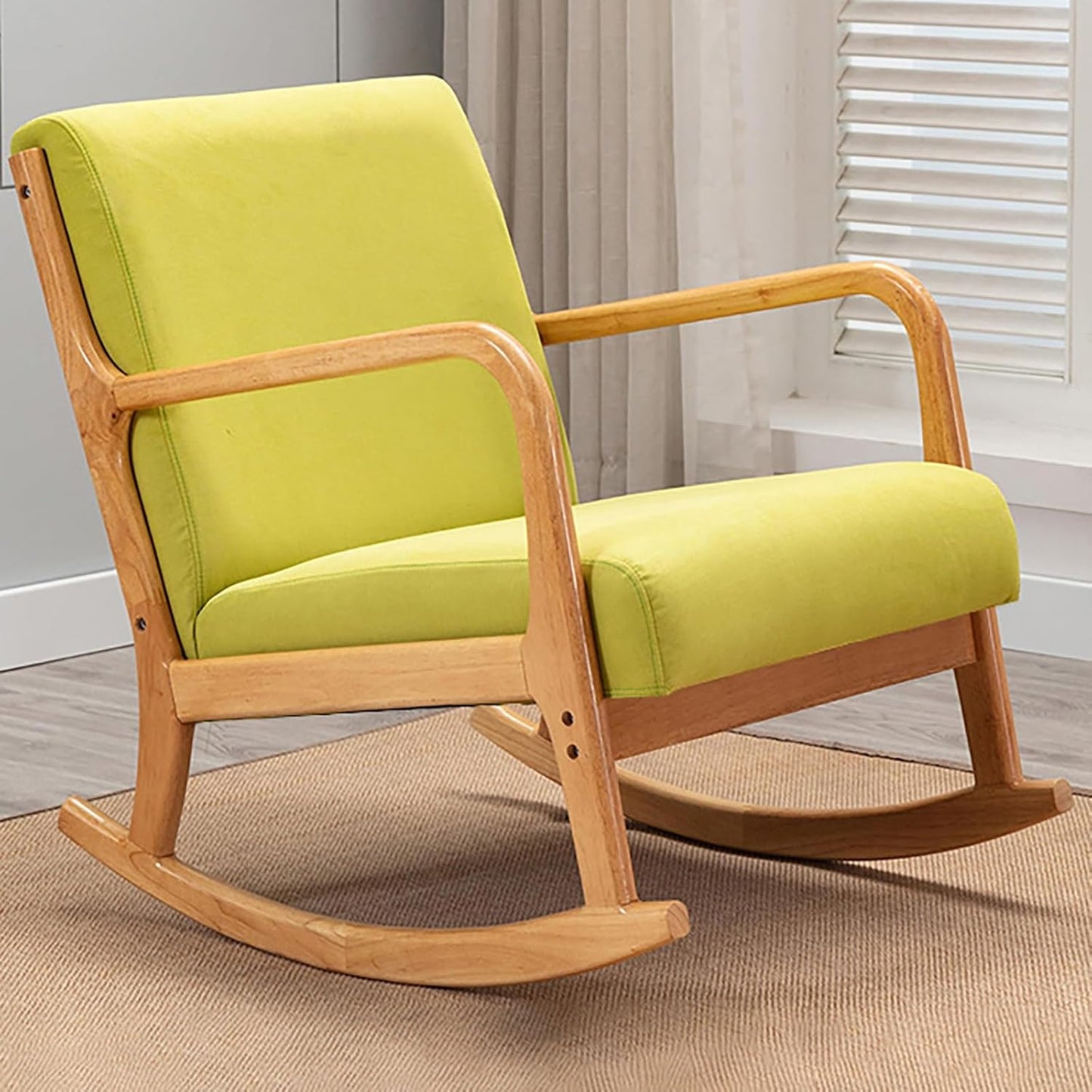 LSLYTQ Rocking Chair Nursery,Wooden Rocking Chairs,Upholstered Glider Chair with High Backrest Armchair Chair, Rocker Chairs for Living Room Bedroom Offices