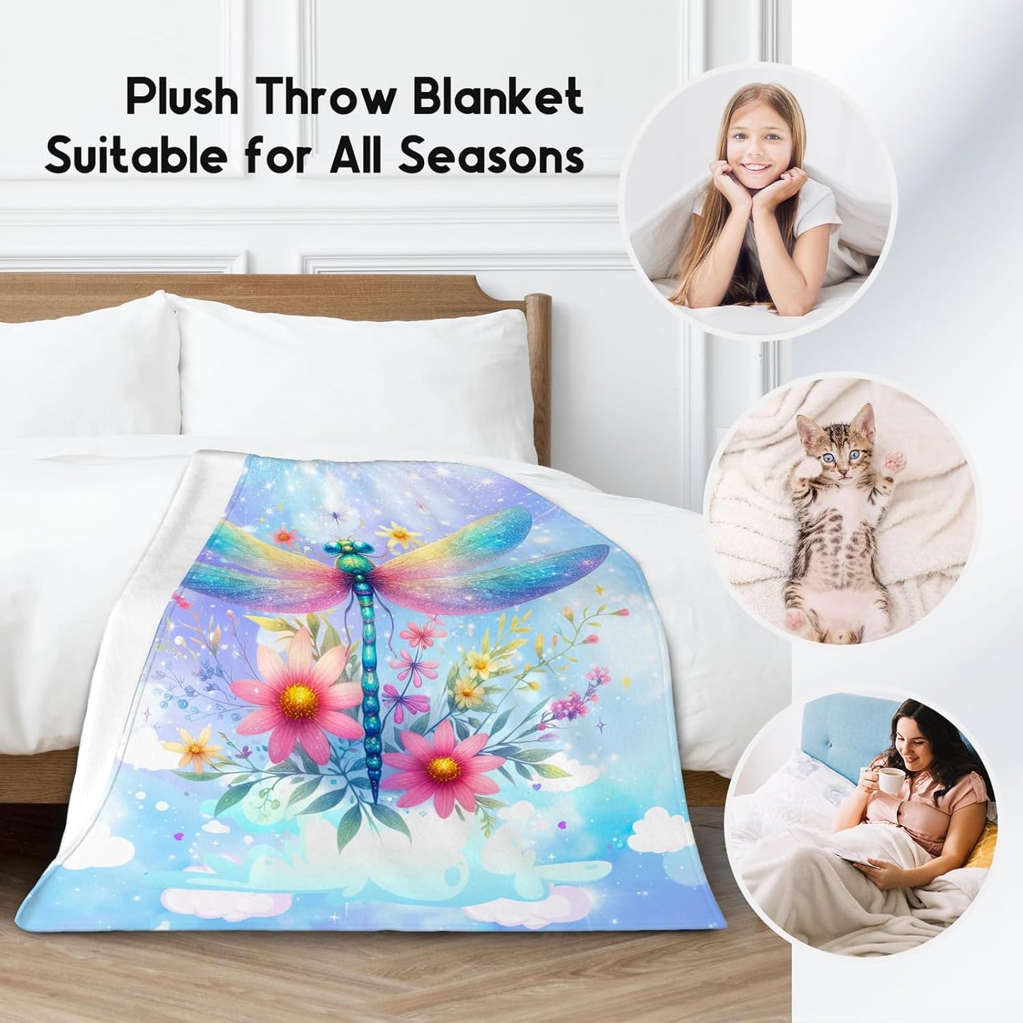 Dragonfly Gifts, Blanket for Girls Women, Warm Flannel Kids Throw Dragonfly Decor for Couch, 40"x50"