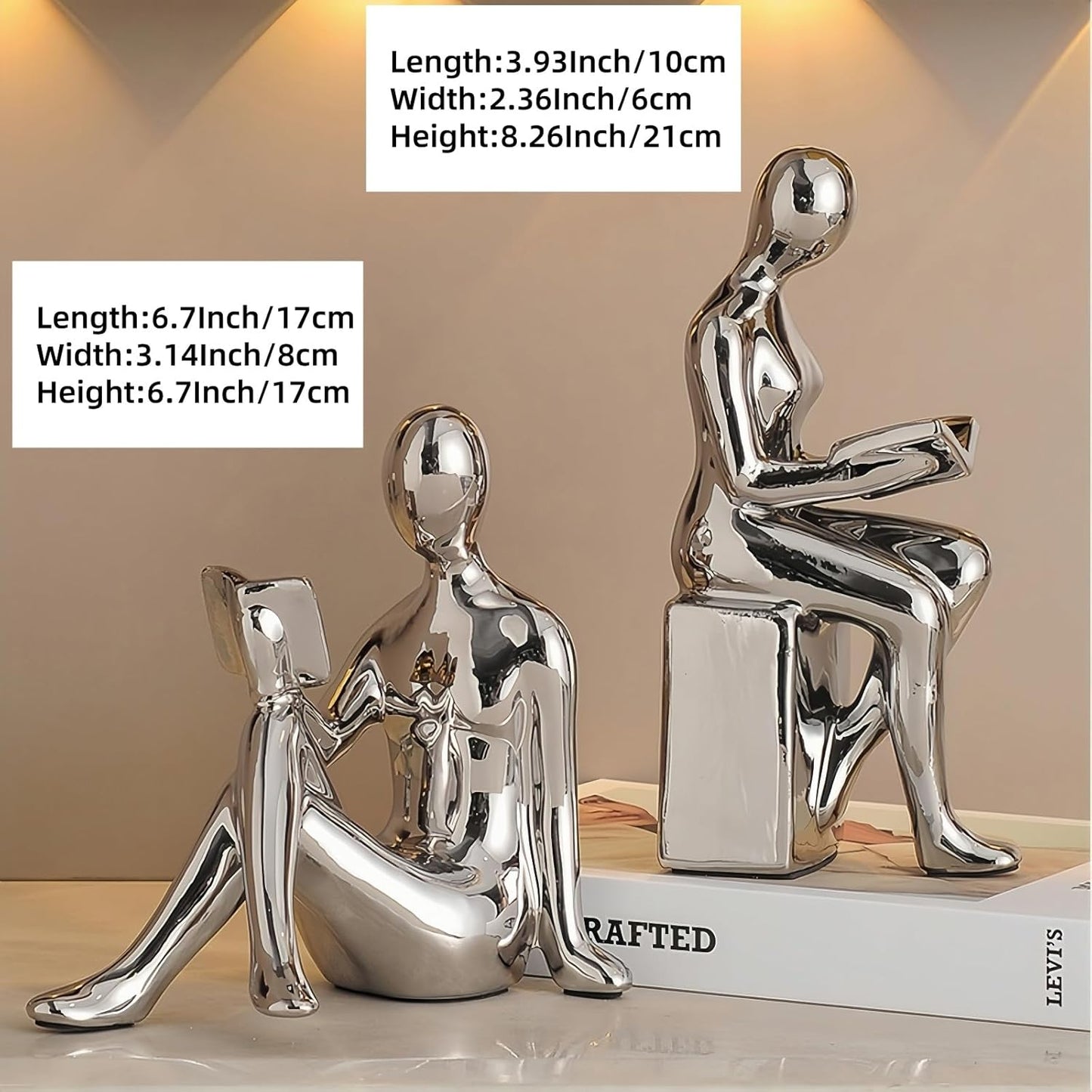 Ceramic Decorative Bookends Set of 2, Heavy Duty for Heavy Books, Cute Home Office Shelf Library Decor (Silver)
