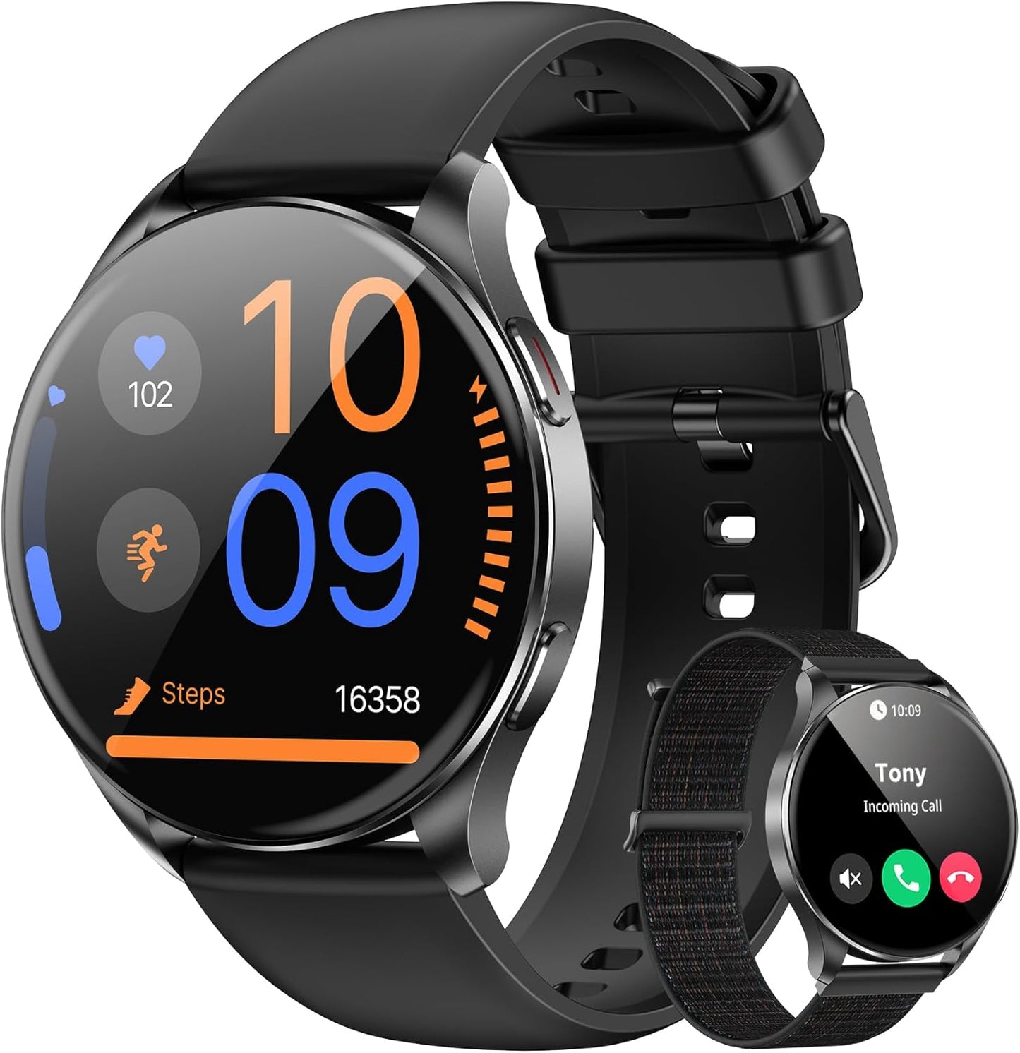 Blackview Smart Watch for Women Men (Make/Answer Calls),1.43''AMOLED Touchscreen Fitness Tracker with 100+ Sports Modes, Heart Rate/SpO2/Sleep Monitor/2 Straps, Smartwatch for iPhone & Android