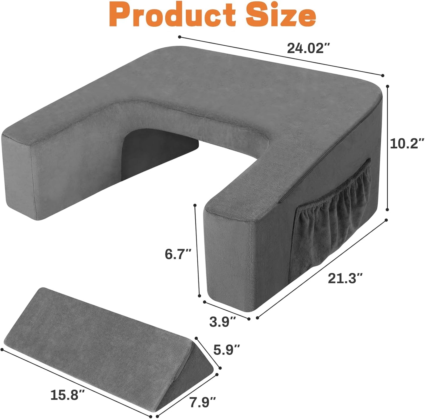 Reading Pillow for Sitting in Bed Adult Size, Back Pillow for Bed Sitting Up, Memory Foam Gaming Pillow, Lap Pillow with Triangular Pillow, Grey Bed Desk for Laptop and Writing/Gaming