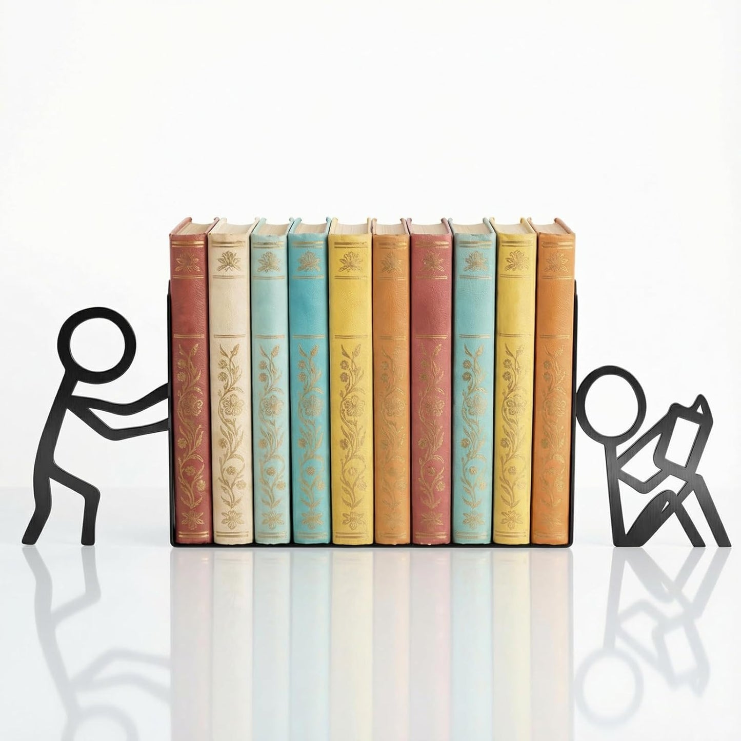 Bookends Decorative Metal Unique Cool Home Desk Bookend Cute Funny Books Ends Reading Decor Bookshelf Decor for Library Office School Livingroom,Ideal Gifts for Book Lovers(Black)