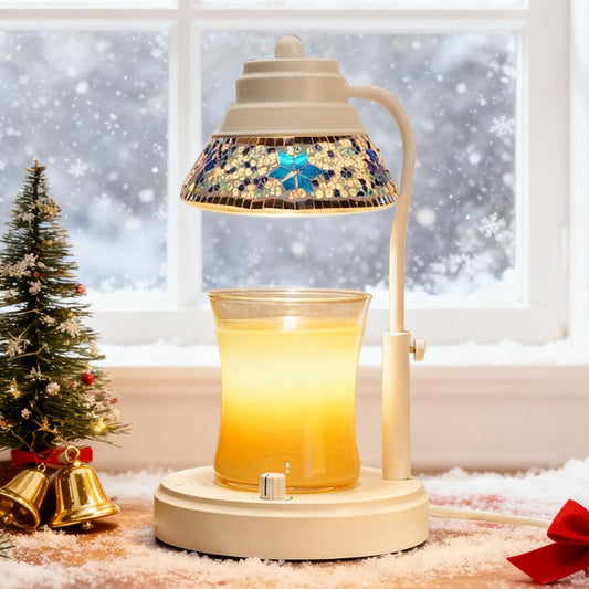 Electric Candle Warmer Lamp with Colorful Diamond Lampshade, Metal Wax Melting Lattern with Timer and Dimmer, Adjustable Height Candle Melting Lamp Home Decor (White)