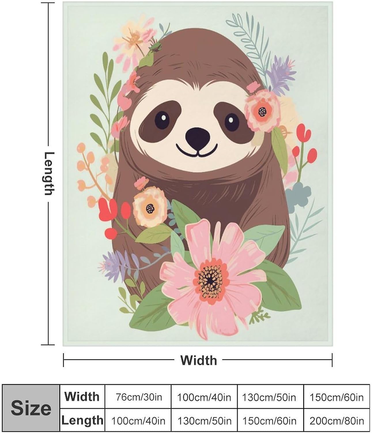 Sloth and Flowers Blanket Super Soft Lightweight Throw Blanket Cute Cozy Warm Bed Blanket Decorative Fuzzy Blanket All-Season Home Decor Gift for Sofa Couch Living Room 60"*80"（150 * 200cm）