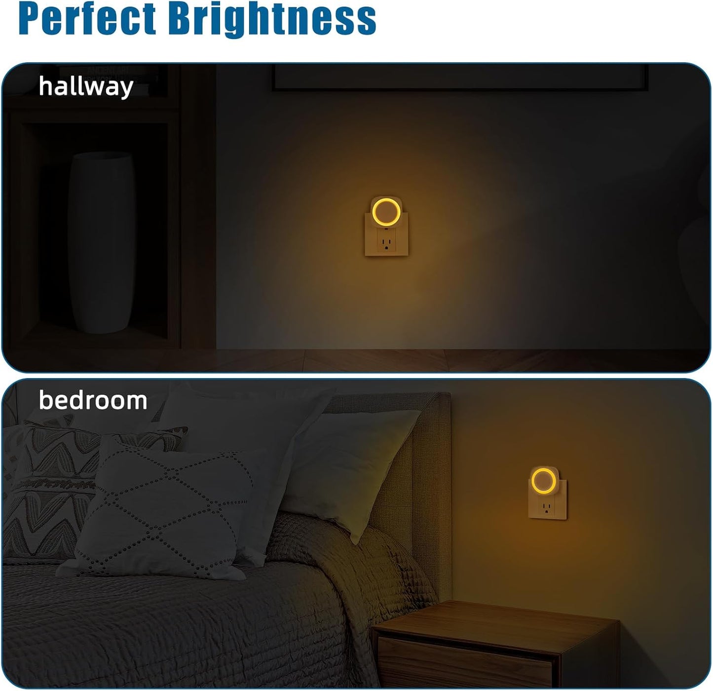 Amber Night Lights Plug into Wall, 4 Packs Dimmable Night Light with Dust to Dawn Sensor, Automatically Turn on and Off, Gentle Glow Nightlight for Bathroom,Bedroom,Stairs,Kitchen,Hallway, Amber