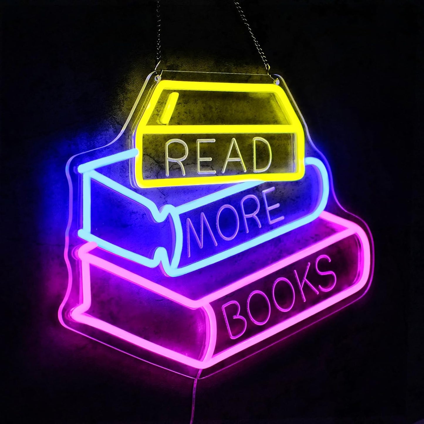 Read More Books Neon Sign for Wall Decor Dimmable Books Led Neon Lights Signs Book Lovers LED Signs for Bedroom Classroom Bookstore Library Club Reading Room Decoration Gifts for Readers